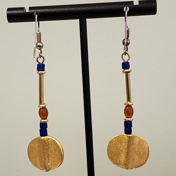 Akan Disc Style Beaded Dangle Pierced Earrings - Picture 2 of 4